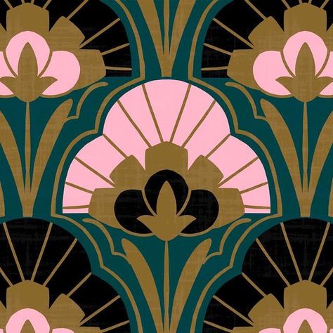 Tara Reed on Instagram: "One more Art Deco floral 💫 this one is for the “1920’s wallpaper” Spoonflower challenge. This was a really great challenge for me- it was fun researching the time period✨🖤 . . . . . . . . . #spoonflower #spoonflowerchallenge #wallpaperdecor #wallpaper #artdeco #artdecowallpaper #femaleillustrator #femaleartist #floralillustration #floralart #homedecor #wallpaperdesign #spoonflowerfabric" Art Deco Inspired Wallpaper, Modern Art Deco Colors, Art Deco Floral Wallpaper, 1920s Patterns Art Deco, Art Deco Flowers Illustration, Art Deco Prints Pattern, Artdeco Art Design, Motif Art Deco 1920s, Art Deco Quilt Patterns