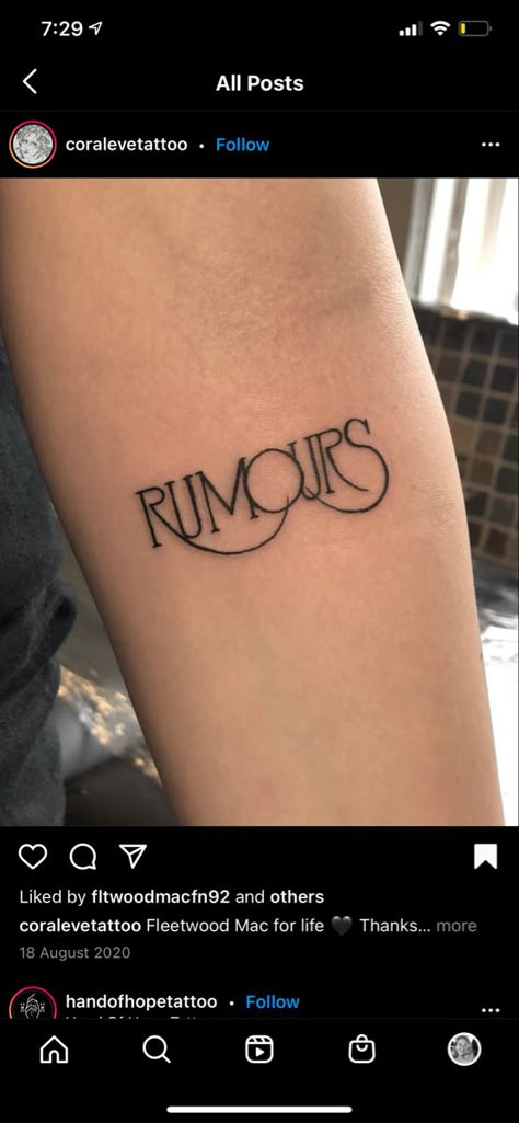 Fleetwood Mac Rumours Tattoo, Fleetwood Max Tattoo, Dreams Fleetwood Mac Tattoo, Fleetwood Mac Inspired Tattoo, Fleetwood Mac Tattoo Ideas, Lynyrd Skynyrd Tattoo, Pheobe Bridgers Tattoo Ideas, Lumineers Tattoo, Fleetwood Mac Tattoo