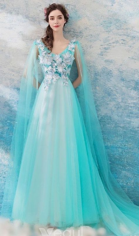 Cyan Wedding Dress, Teal Ball Gown, Teal Dress For Wedding, Bride Reception Dress, Wedding Veils Headpieces, Veil Headpiece, Teal Wedding, Masquerade Ball, Fairy Dress