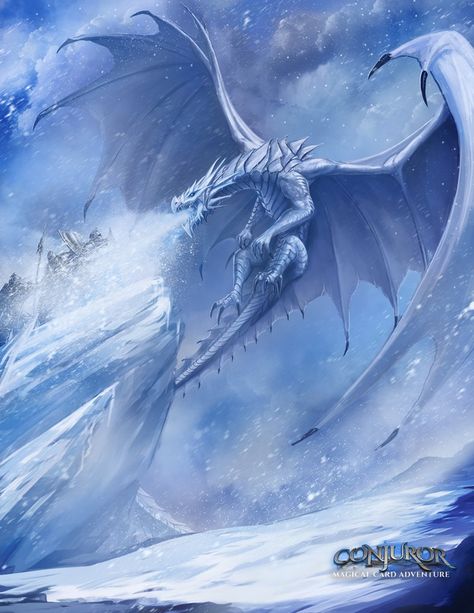 Commissioned Illustration for Conjuror: Magical Card Adventure Frost Dragon, Dragon Flying, Creature Fantasy, Ice Dragon, Dragon Artwork Fantasy, Cool Dragons, Character Aesthetics, Fantasy Beasts, 다크 판타지