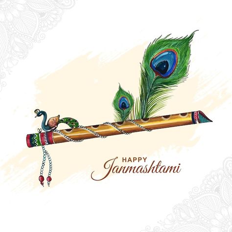 Free vector beautiful lord krishna flute... | Free Vector #Freepik #freevector Lord Krishna Flute, Mor Pankh Background, Lord Krishna Birthday, Janmashtami Greetings, Happy Janmashtami Image, Krishna Birthday, Janmashtami Wishes, Feather Wallpaper, Krishna Drawing