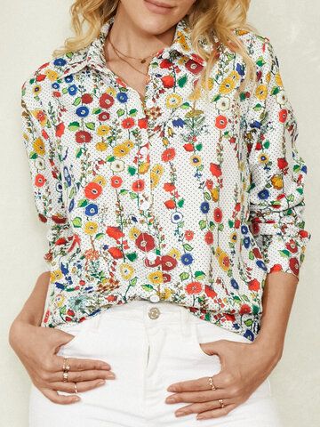 I found this amazing Women Floral Dot Print Lapel Long Sleeve Button Casual Shirt with £20.99,and 14 days return or refund guarantee protect to us. --Newchic Vintage Long Sleeve Shirts, Casual Shirt Look, Asymmetrical Cardigan, Casual Long Sleeve Shirts, Vintage Long Sleeve, Womens Long Sleeve Shirts, Long Shirt, Sleeves Pattern, Dot Print