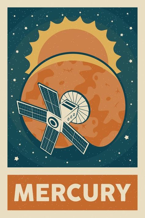 Astrology Posters, Retro Space Posters, Vintage Space Poster, Mercury Planet, Space Posters, Solar System Poster, Nasa Poster, Planet Poster, Etiquette Vintage