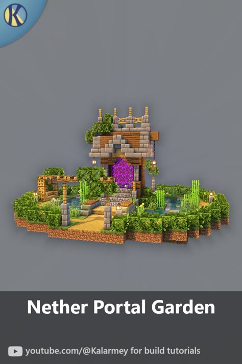 Hello Internet! Here's a design for a Nether Portal in a Peaceful Garden. Visit the link for a build tutorial! #minecraft #minecrafthouse #minecraftportal #minecrafttutorial Minecraft Portal Design Cottagecore, Nether Portal Cottagecore, Jungle Nether Portal Design, Nether Portal House Minecraft, Pretty Nether Portal Minecraft, Aesthetic Nether Portal Minecraft, Cottagecore Nether Portal Minecraft, Minecraft Jungle Nether Portal, Natural Nether Portal Design