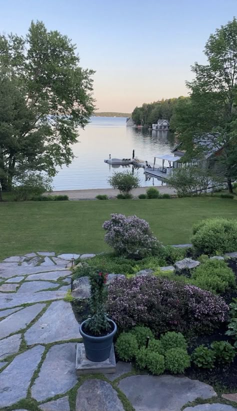 Huge Lake House, Lake In Backyard, Lake Front Landscaping, Lakehouse Landscaping, Lake House Backyard, Lake House Landscape, Torrington Connecticut, Lake House Landscaping, Cottage Yard