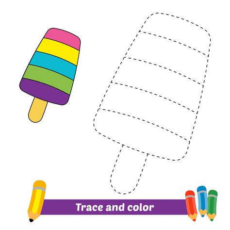 Trace and color for kids, ice cream vector Tracing And Coloring Worksheet, Trace Colors Worksheet, Trace Activities For Preschoolers, Coloring Ice Cream, Coloring Worksheets For Preschoolers, Colours Activities For Kids, Colours Worksheet For Kids, Colors Worksheets For Kids, Ice Cream Drawing For Kids