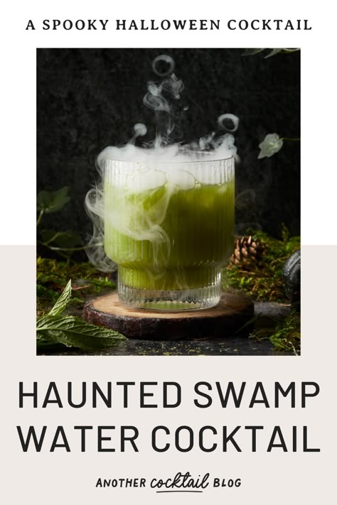 Step into the murky depths of the bayou with this haunted swap water cocktail. Made with homemade green juice, gin, Chartreuse and matcha and served with dry ice, this bubbling green cocktail is perfect for a spooky Halloween celebration. Vegan Halloween Cocktails, Swamp Water Cocktail, Green Halloween Cocktail, Spooky Mocktail Recipe, Green Alcoholic Drinks, Homemade Green Juice, Forest Cocktail, Haunted Swamp, Candy Corn Jello Shots