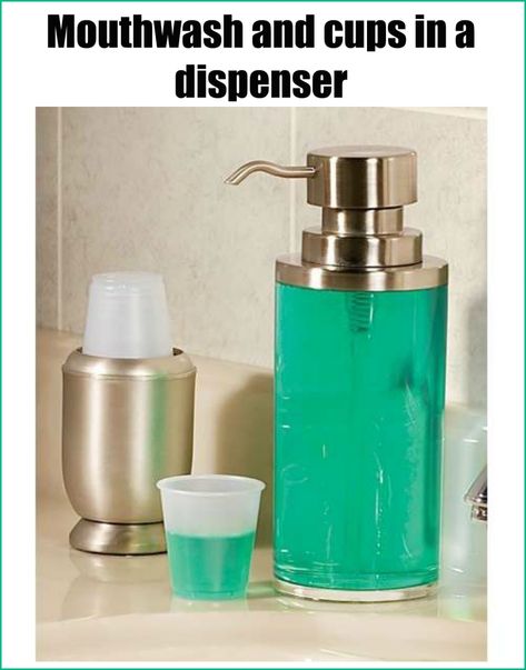 Mouthwash container for bathroom Mouth Wash, Bathroom Organization Diy, Bathroom Storage Solutions, Olive Oil Dispenser, Organization Diy, Oil Dispenser, House Bathroom, Mouthwash, Guest Bathroom