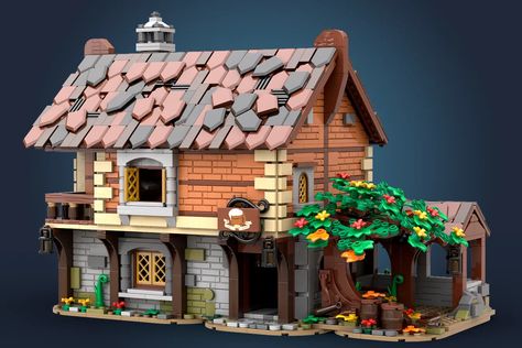 Medieval Tavern/Inn Lego Kingdoms, First Knight, Lego Village, Lego Castle, Building Techniques, Lego Models, Fantasy Art Landscapes, Lego Projects, Cool Lego