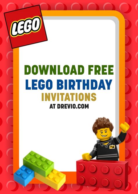 FREE Printable LEGO Birthday Invitation templates | FREE Invitation Templates - Drevio Lego Birthday Party Invitations, Lego Invite, Ninjago Party Invitations, Lego Party Invitations Free Printables, Lego Birthday Party Invitations Free, Lego Party Invite, Ninjago Invitations Printable Free, Lego Birthday Invitations Free Printable, Lego Birthday Party Invite