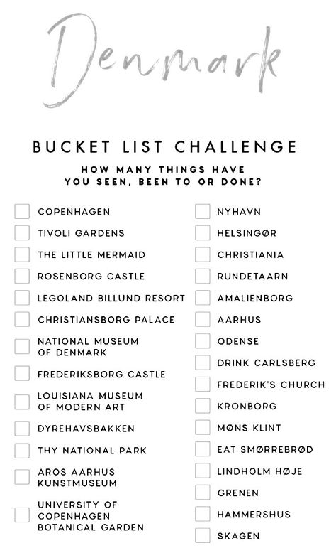 Denmark Bucket List, Bucket List Challenge, Travel Infographic, Holiday Travel Destinations, Denmark Travel, The Bucket List, Travel Destinations Bucket Lists, Travel Wishlist, Travel Checklist