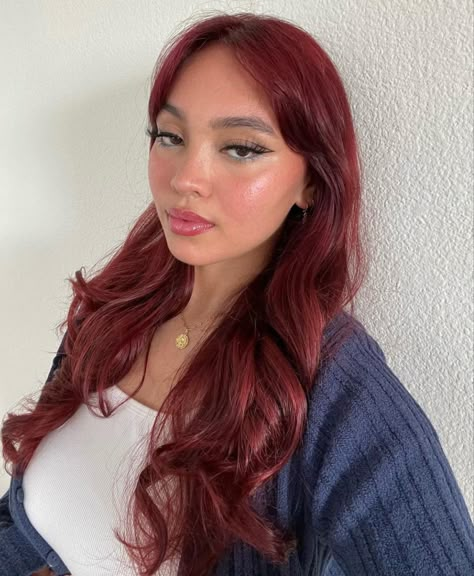 Fun Copper Hair, Copper Hair On Asian Women, Dyed Hair For Brown Skin, Asian Copper Hair, Copper Hair On Brown Skin, Dark Red Hair On Brown Skin, Red Hair Tan Skin, Red Hair Asian, Red Hair On Brown Skin