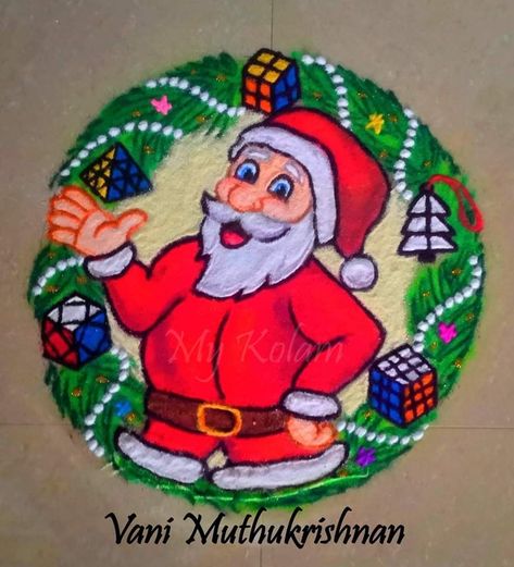 Christmas Thatha Drawings, Christmas Kolam, Christmas Rangoli, Colour Kolam, Margazhi Kolam, Pongal Kolam, Senses Preschool, Rangoli Designs Photos, Colorful Rangoli