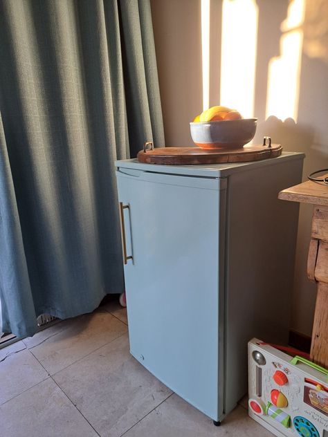 Painted our mini fridge. Blue Mini Fridge, Mini Fridge Cabinet, Fridge Cabinet, Small Fridges, Mini Fridge, Bar Ideas, Helpful Tips, Basement, Helpful Hints