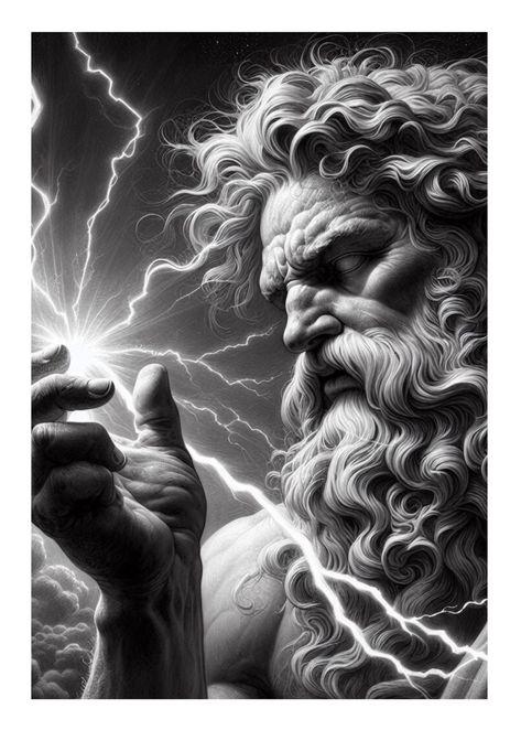 Zues Tattoo Mythology Greek Gods, Zeus Reference, Zeus God Tattoo, Gods Tattoos Mythology, Zues Tattoo Mythology, Zeus Tattoo Design, Exodus Tattoo, Zeus Art, Blitz Tattoo