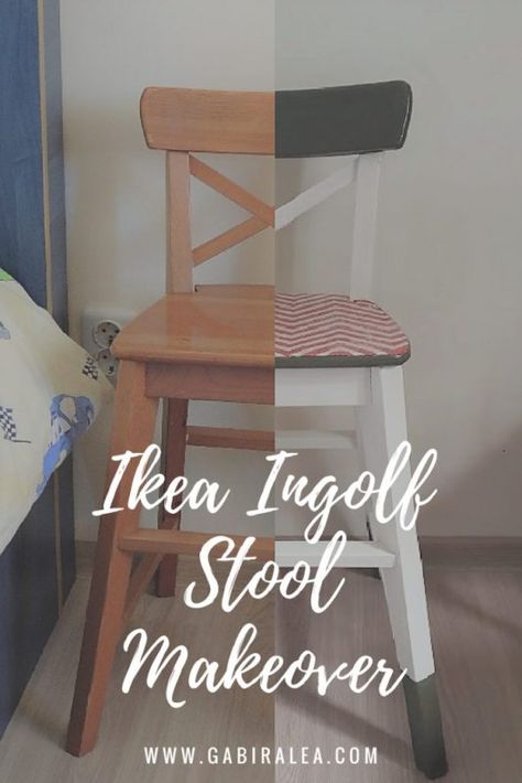 My Creative Makeover for an Ikea Ingolf Stool | Gabi Ralea DIY & DecorArtboard 1 Ingolf Ikea Hack, Ikea Ingolf Chair, Painted Desks Ideas, Painted Desks Ideas Colors, Ingolf Bar Stool, Ikea Chair Makeover, Ingolf Chair, Ikea Barstools, Painted Desks