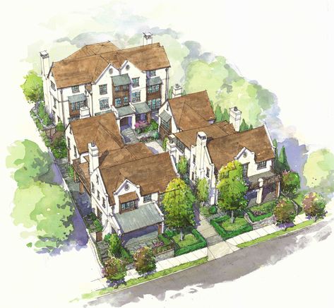 Family Village Plans, Town House Plans, Multigenerational House Plans, Multigenerational House, Cluster House, Walkable City, Tiny House Village, New Urbanism, Multifamily Housing