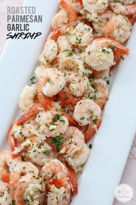 Roasted Parmesan Garlic Shrimp | Inspired by Charm Roasted Shrimp Recipes, Inspired By Charm, Roasted Shrimp, Spicy Shrimp, Shrimp Dishes, Garlic Shrimp, Easy Appetizer Recipes, Garlic Parmesan, Fish Dishes