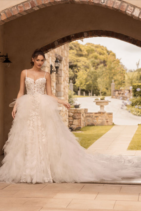 This textured detachable train promises to create a unique and dramatic bridal look!  This tulle train accessory matches with our luxurious Veronique gown, available as Style ST645. Detachable Train, Sophia Tolli, Bridal Gowns Mermaid, Wedding Dress Store, Bridal Tops, Bay Area Wedding, Top Wedding Dresses, Dress Order, Formal Wedding