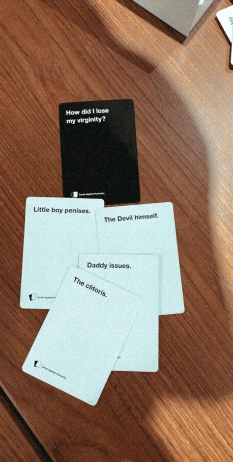 the night of the funniest cards against humanity game [january 2020] Cards Vs Humanity, Funniest Cards Against Humanity, Cards Against Humanity Funny, Cards Against Humanity Game, Theatre Life, 14th Birthday, Everything And Nothing, Me Quotes Funny, All Or Nothing