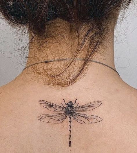 Dragonfly Tattoo Neck, Dragon Fly Tattoo On Back, Big Dragonfly Tattoo, Dragon Fly Tattoo Back, Dragon Fly Spine Tattoo, Dragon Fly Back Tattoo, Dragonfly Neck Tattoo, Drangfly Tattoo, Dragonfly Back Tattoo