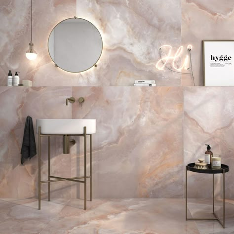 Onyx Tile Bathroom, Pink Tile Bathroom, Vogue Pink, Luxury Bathroom Tiles, Pink Bathroom Tiles, Easy Tile, Onyx Tile, Marble Effect Tiles, Bathroom 2024