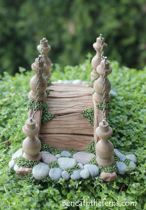 Polymer clay fairy garden bridge | Beneath the ferns Fairy Garden Bridge, Fairy Bridge, Halloween Fairy Garden, Fairy Garden Ideas, Fairy Tree Houses, Clay Fairy House, Secret Pal, Polymer Clay Fairy, Fairy Village