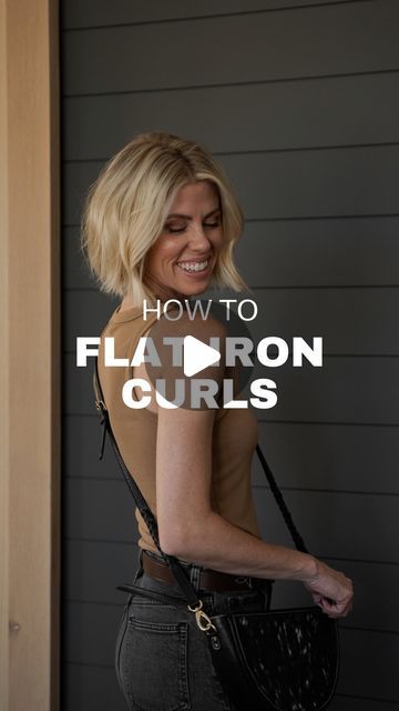 Jocelyn McClellan on Instagram: "Here’s a closer look at when I curl with my flat iron—doing more of a ribbon curl technique!  Clamp a section of hair with your flat iron, twist your wrist, and then do a pulling forward motion. It’s pretty simple, but if you’ve never tried this before, think of it like making a ribbon curly with scissors! Pull the flat iron away from your head in a similar motion.  Do you prefer curling your hair with a regular curling iron or flat iron? If you’ve never tried this technique before, I challenge you to give it a shot tomorrow 🥰  And for my hair recs (all things products & tools), comment ‘HAIR FAVORITES’ below—I’ll DM you!  *Filmed before my most recent cut & color  #easyhair #shorthair #shorthairstyle #curls #bobhaircut #shorthaircut #blondehair #hairtips Shoulder Length Flat Iron Curls, Flat Iron Curls For Short Hair, Using A Straightener To Curl Hair, How To Use Flat Iron On Short Hair, Curling Iron Vs Flat Iron Curls, How To Curl Bob With Flat Iron, How To Curl Your Hair With A Straightener Short Hair, Curling Fine Hair With Flat Iron, How To Wave Your Hair With A Flat Iron