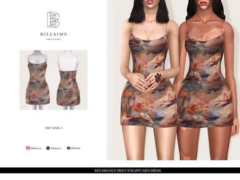 Bill Sims' Renaissance Print Strappy Mini Dress Sims 3 Cc Clothes, Sims 3 Cc Finds, Sims 3 Mods, Sims 4 Tsr, Pelo Sims, Sims 4 Expansions, Tumblr Sims 4, Sims 4 Gameplay, Sims 4 Teen