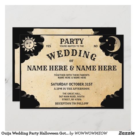 Ouija Wedding Party Halloween Gothic Invite Halloween Bridal Showers, Gothic Party, Halloween Invite, Tarot Board, Halloween Themed Wedding, Hallowen Ideas, Skull Wedding, Halloween Gothic, Engagement Invitations