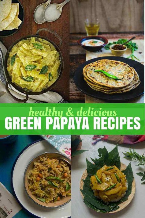 All you want to know about Raw Papaya | Green Papaya – Green Papaya Recipes, health benefits, how to cook raw papaya and a whole bunch of other ideas on cooking with green papayas Green Papaya Recipes, Masala Aloo Recipe, Lemon Tree Potted, Masala Aloo, Paneer Pulao, Papaya Recipes, Indian Meal, Aloo Recipes, Green Papaya