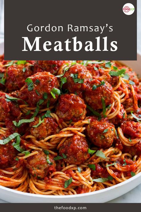 Are you craving meatballs? Then this Gordon Ramsay's Meatballs recipe would be perfect for you. It is easy to make, flavorful, and incredibly versatile. Try this recipe from THEFOODXP blog. #gordonramsaymeatballs #gordonramsaymeatballsrecipe #gordonramsayrecipes #gordonramsayrecipesmeatballs #meatballs #meatballsrecipe Tony Danza Meatballs, Easy Gordon Ramsay Recipes, British Recipes Dinner, Italian Meatballs Recipe Authentic, Cooking Meatballs In Sauce, Gordon Ramsay Meatballs, Meat Ball Recipes, Meatballs For Spaghetti, Italian Meatball Recipes