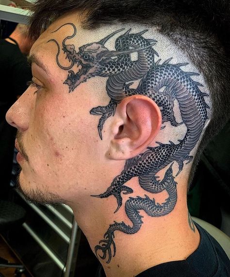 💈🔥🔥🔥TATTOOS BY @jacobdoneytattoo 🔥🔥🔥💈 * * * * * * * * * * * * * * #_traditional_tattoos #besttradtattoos #oldlines #tradworkers… | Instagram Rose Tattoo Behind The Ear, Dragon Neck Tattoo, Tattoo Behind The Ear, Dragon Head Tattoo, Scalp Tattoo, Dragon Tattoo Ideas, Dragon Tattoo For Women, Japanese Dragon Tattoos, Dragon Tattoos