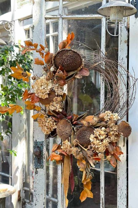 How to Make a Foraged Fall Wreath with Natural Materials Foraged Fall Wreath, Autumnal Decor, Natural Fall Decor, Porch Life, Dried Wreath, Straw Wreath, Halloween Tablescape, Fall Table Centerpieces, Wire Wreath Forms