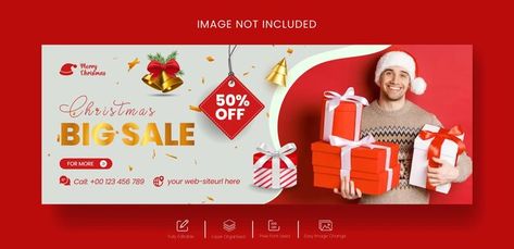 Christmas sale web banner and facebook c... | Premium Vector #Freepik #vector #christmas #festival #offer #cover Christmas Website Banner, Christmas Social Media Design, Christmas Banner Design, Christmas Sale Banner, Banner Design Templates, Xmas Poster, Header Template, Cover Photo Design, Gifts Banner