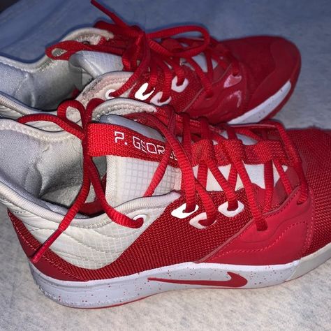 Nike PG 3 University red and white basketball sneakers💌 Red Basketball Shoes, White Basketball, Basketball Sneakers, Volleyball Hairstyles, Sneaker Shopping, Basketball Shoes, Volleyball, Nike Shoes, Red And White