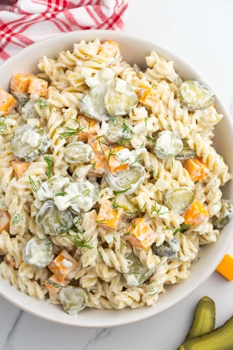 Dill Pickle Pasta Salad Recipe, Mexican Pasta Salad Recipes, Pickle Pasta Salad Recipe, Pickle Pasta Salad, Unique Pasta Salad, Crunchy Pickles, Pickle Pasta, Mexican Pasta Salad, Dill Pickle Pasta Salad