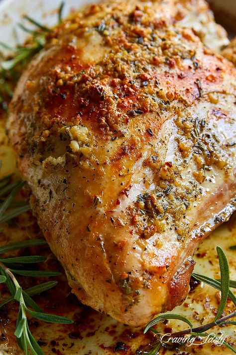 This roasted turkey breast, infused with garlic and herb butter is a great alternative to cooking a whole turkey. It cooks much faster and is very tender and moist. Perfect for Thanksgiving or Christmas dinner. | cravingtasty.com Turkey Breast Recipes, Craving Tasty, Thanksgiving Dinner For Two, Oven Roasted Turkey, Turkey Breast Recipe, Roast Turkey Breast, Cooking Courses, Turkey Recipes Thanksgiving, Breast Recipe