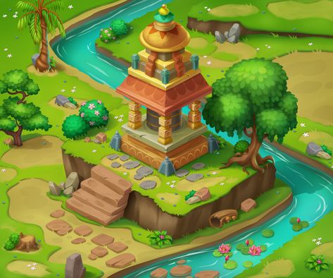 ArtStation - Temple Concept for mobile game., Hashim A R Temple Game, Isometric Game, Old Temple, Farm Games, House Games, Isometric Art, Building Designs, Indian Temple, Pet House