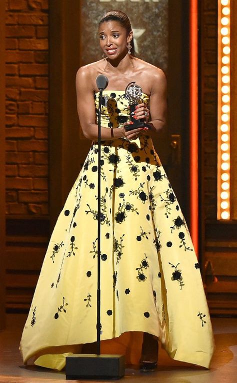 Hot! or Hmm: Renee Elise Goldsberry’s Tony Awards Oscar De La Renta Resort 2017 Yellow and Black Dress Renee Elise Goldsberry, Renée Elise Goldsberry, Tony Awards, Event Dresses, Yellow Dress, Strapless Dress Formal, Broadway, Formal Dresses Long, Fashion Dresses