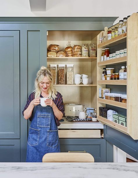 8 Steps to Building a Smart, Organized Pantry & Mudroom - Emily Henderson Pantry Redo, Portland House, Cambria Countertops, Hall Cupboard, Pantry Laundry Room, Large Glass Jars, Pantry Laundry, Organized Pantry, Smart Organization