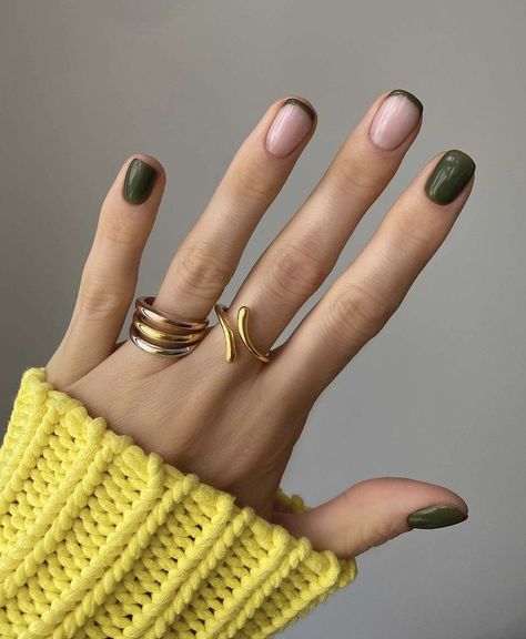 Minimal Nails Art, Green Nail, Minimal Nails, Cute Gel Nails, Thanksgiving Nails, Neutral Nails, Funky Nails, Chic Nails, Green Nails