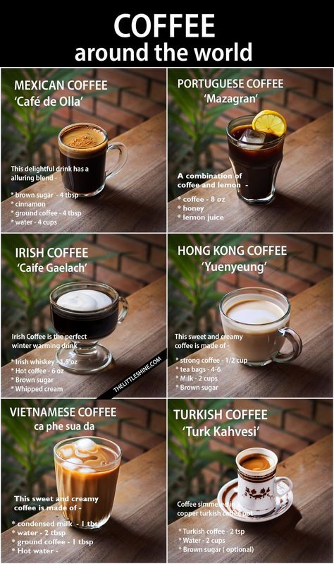 Cafe Menu Ideas Food Coffee Shop, Homemade Coffee Drinks, Coffee Around The World, Coffee Infographic, Cold Coffee Recipes, Coffee Guide, Drink Recipes Nonalcoholic, Creamy Coffee, Vietnamese Coffee