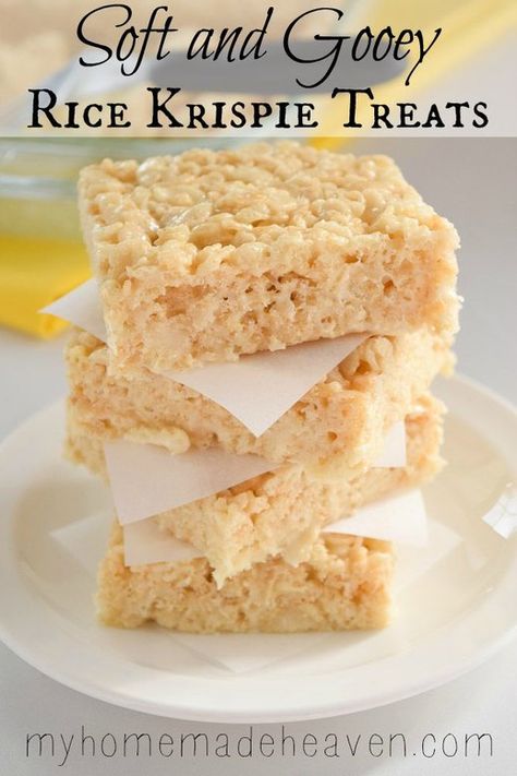 I love love love Rice Krispie Treats, especially when they are soft and chewy! I used to watch my mom make this recipe growing up. Always the butter lover in our family, she would almost without thinking toss in a full stick of butter instead of the 3 Tbsp required by the recipe. I didn’t...Read More » Homemade Rice Krispies Treats, Bars Dessert, Krispie Treats Recipe, Rice Recipes For Dinner, Rice Krispies Treats, Krispy Treats, Krispies Treats, Rice Krispy, Rice Crispy Treats