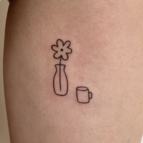 Silly Tattoos Ideas, Simple Indie Tattoos, Quirky Small Tattoos, Silly Flower Tattoo, Funky Small Tattoos, Stick And Poke Tattoo Flower, Tiny People Tattoo, Little My Tattoo, Little People Tattoo