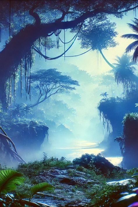 a lush, eco-fantasy jungle where nature and magic blend seamlessly. Pin this enchanting image to explore a mystical realm of towering trees and vibrant foliage. Downloads Available @ https://slaacr.com Alien Jungle, Fantasy Jungle, Jungle Aesthetic, New Fantasy, Fantasy Book, Fictional World, Ancient Wisdom, Wild Hearts, Natural Environment