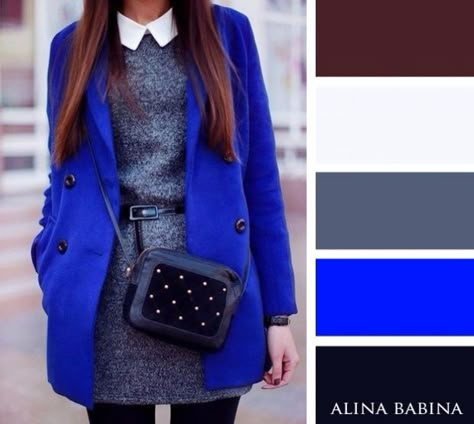 20 warm colour combinations for your autumn wardrobe Royal Blue Coat Outfit, Cobalt Blue Outfit, Blue Coat Outfit, Blue Outfit Winter, Royal Blue Coat, Colour Combinations Fashion, Color Combinations For Clothes, Cool Winter, Blue Coat