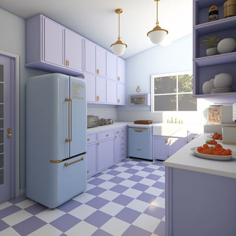 Pastel Purple Kitchen, Pastel House Interior, Cocinas Aesthetic, Pastel Interior Design Modern, Pastel House Aesthetic, Purple Kitchen Ideas, Purple Apartment, Y2k Kitchen, Kitchen Interior Decor