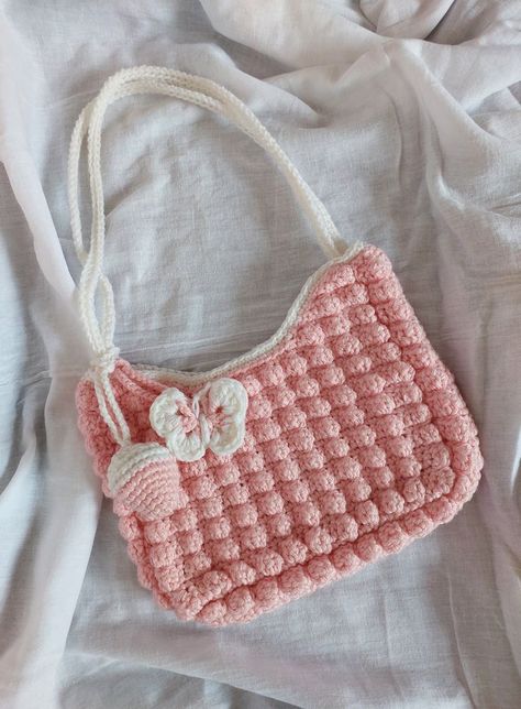 Crochet Bag Patterns Free, Crochet Popcorn, Easy Crochet Bag, Popcorn Bag, Handbag Ideas, Quick Crochet Projects, Crochet Tutorial Pattern, Crochet Fairy, Crochet Bedspread Pattern