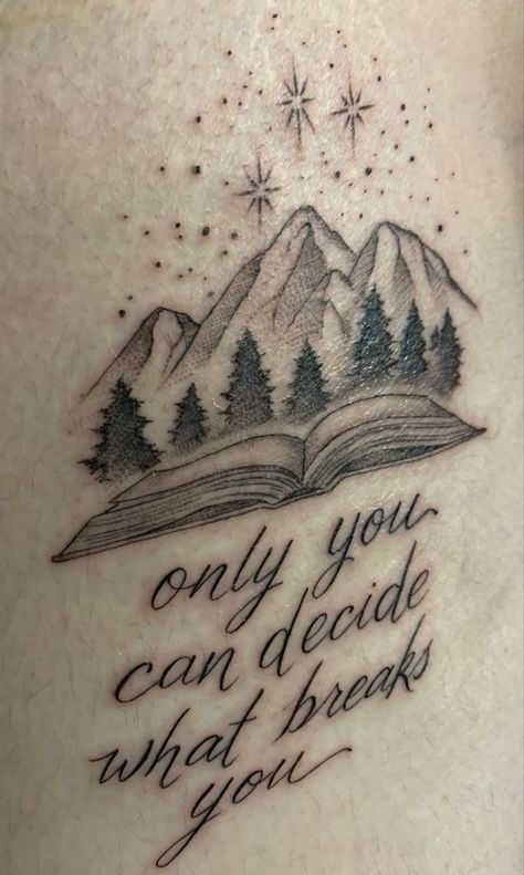 Meaningful Book Tattoos, Book Tattoo With Quote, Bookish Quote Tattoos, Acowar Tattoo Ideas, Book Tattoo Ideas Acotar, Don’t Let The Hard Days Win Acotar Tattoo, Tiny Bookish Tattoos, Bookish Best Friend Tattoos, Acotar Series Tattoo Ideas